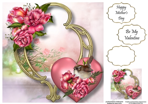 Hearts & Flowers On Golden Frame - Glory Roses 8x8