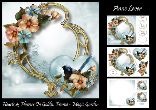 Hearts & Flowers On Golden Frame - Magic Garden