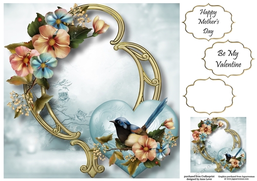 Hearts & Flowers On Golden Frame - Magic Garden 8x8