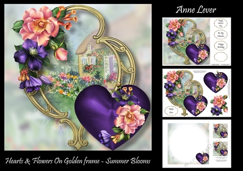 Hearts & Flowers On Golden Frame - Summer Blooms