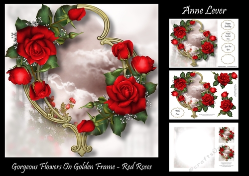 Gorgeous Flowers On Golden Frame - Red Roses
