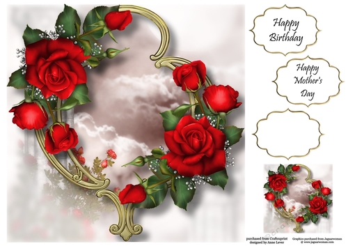 Gorgeous Flowers On Golden Frame - Red Roses 8x8