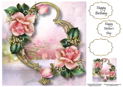 Gorgeous Flowers On Golden Frame - Edwardian Roses 8x8