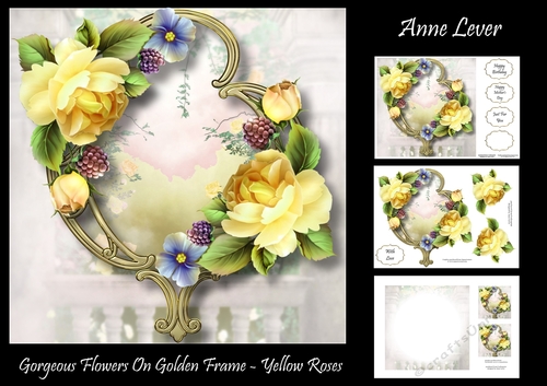 Gorgeous Flowers On Golden Frame - Yellow Roses