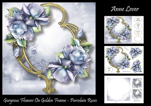 Gorgeous Flowers On Golden Frame - Porcelain Roses