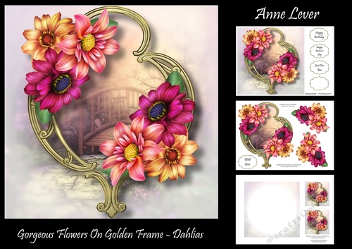 Gorgeous Flowers On Golden Frame - Dahlias