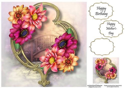 Gorgeous Flowers On Golden Frame - Dahlias 8x8