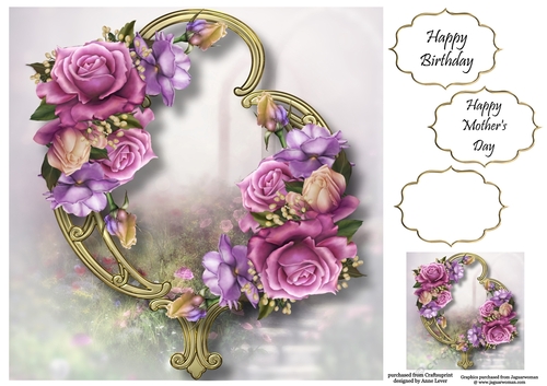 Gorgeous Flowers On Golden Frame - Belle Epoque Roses 8x8