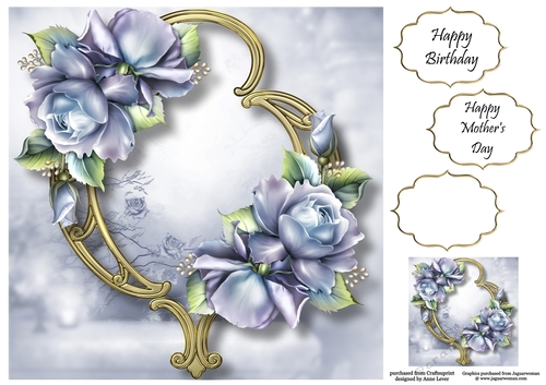Gorgeous Flowers On Golden Frame - Porcelain Roses 8x8