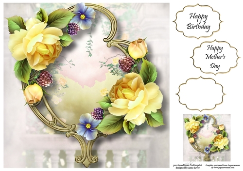 Gorgeous Flowers On Golden Frame - Yellow Roses 8x8