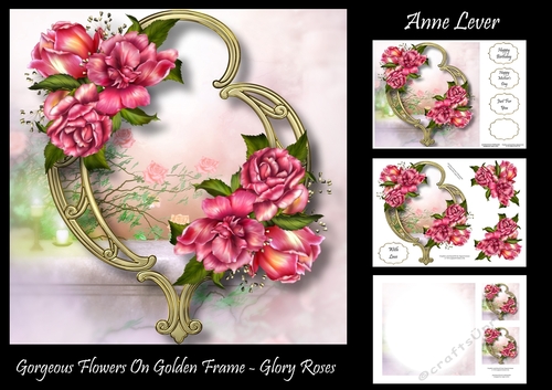 Gorgeous Flowers On Golden Frame - Glory Roses