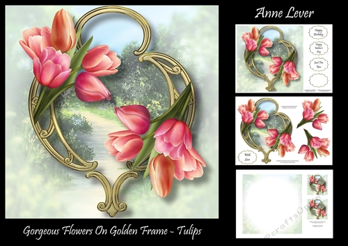 Gorgeous Flowers On Golden Frame - Tulips