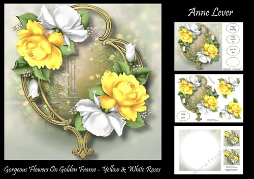 Gorgeous Flowers On Golden Frame - Yellow & White Roses