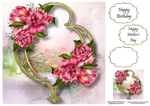 Gorgeous Flowers On Golden Frame - Glory Roses 8x8