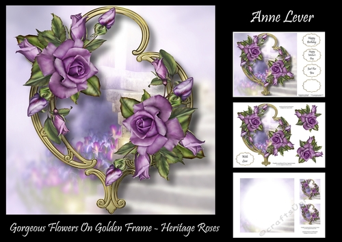 Gorgeous Flowers On Golden Frame - Heritage Roses