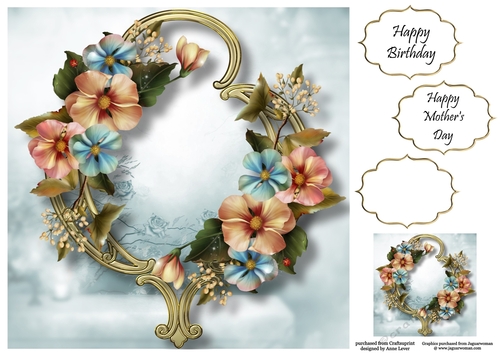 Gorgeous Flowers On Golden Frame - Magic Garden 8x8