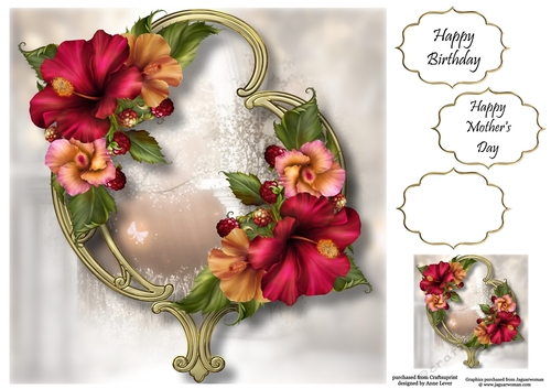 Gorgeous Flowers On Golden Frame - Hibiscus 8x8