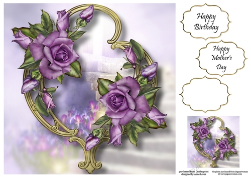 Gorgeous Flowers On Golden Frame - Heritage Roses 8x8