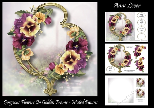 Gorgeous Flowers On Golden Frame - Muted Pansies