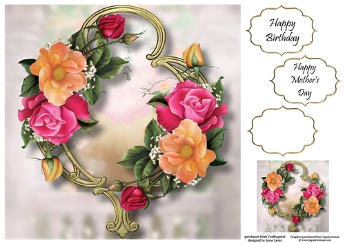 Gorgeous Flowers On Golden Frame - Rose Bouquet 8x8
