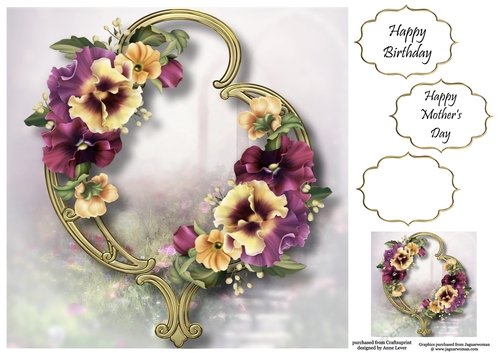 Gorgeous Flowers On Golden Frame - Muted Pansies 8x8