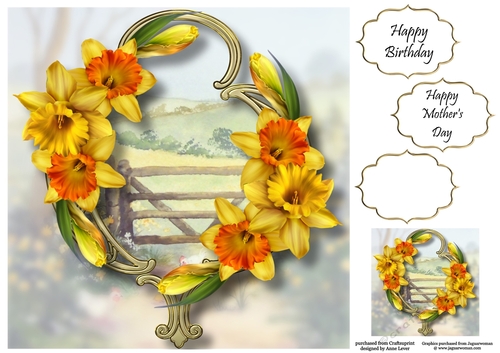 Gorgeous Flowers On Golden Frame - Daffodils 8x8