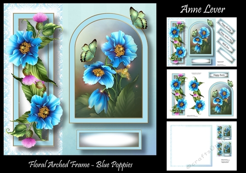 Floral Arched Frame - Blue Poppies