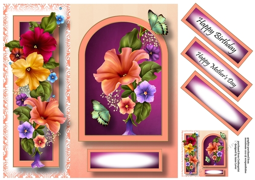 Floral Arched Frame - Petunias 8x8