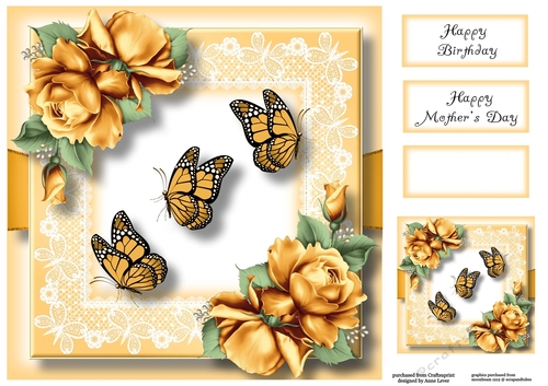 Butterflies & Roses - Apricot 8x8