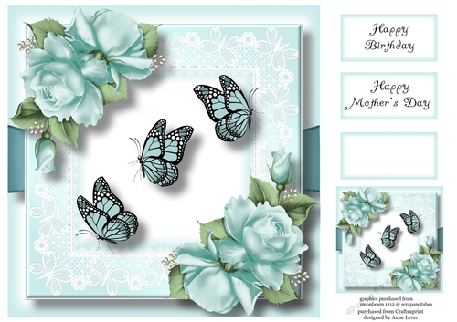 Butterflies & Roses - Baby Blue 8x8