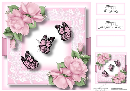 Butterflies & Roses - Baby Pink 8x8