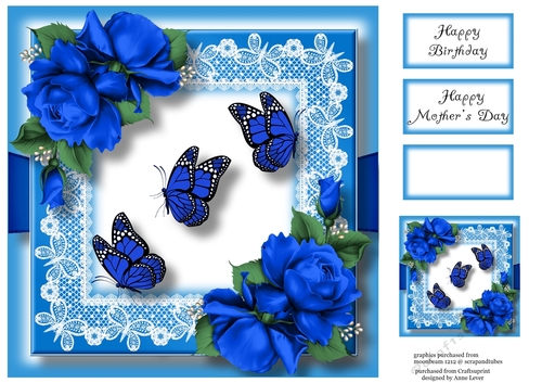 Butterflies & roses - Blue 8x8