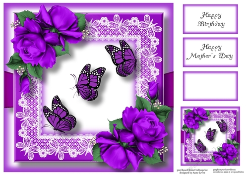 Butterflies & roses - Purple 8x8