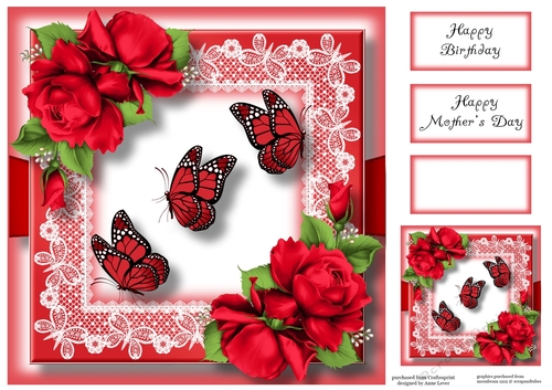 Butterflies & roses - Red 8x8