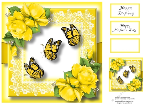 Butterflies & roses - Yellow 8x8