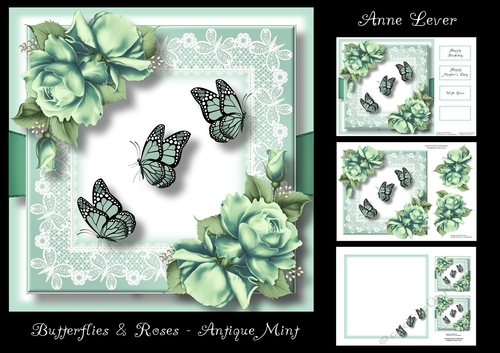 Butterflies & Roses - Antique Mint