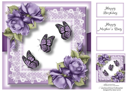 Butterflies & Roses - Antique Lavender 8x8