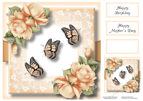Butterflies & Roses - Antique Peach 8x8