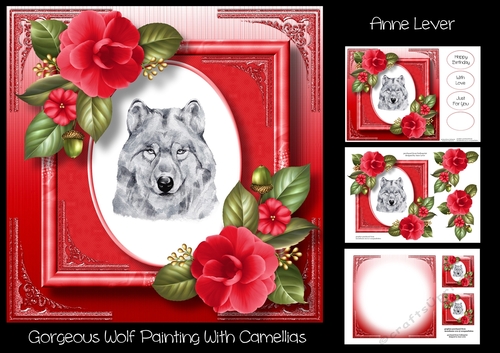 Gorgeous Wolf Painting With Camellias