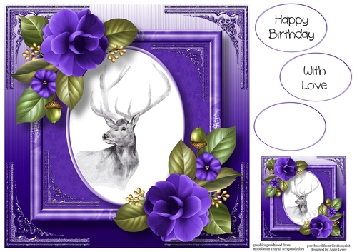 Gorgeous Stag Painting With Camellias 8x8