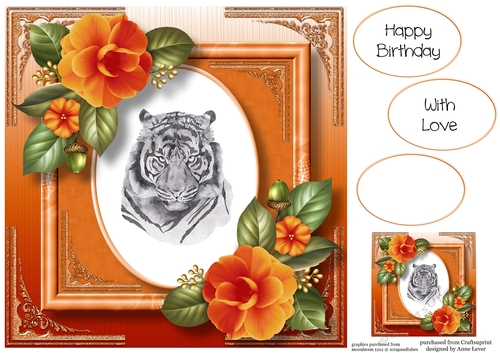 Gorgeous Tiger Painting With Camellias 8x8