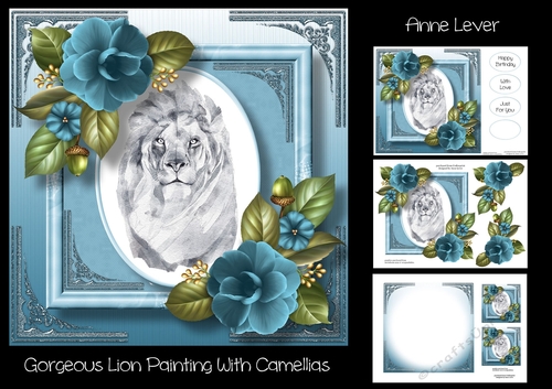 Gorgeous Lion Painting With Camellias