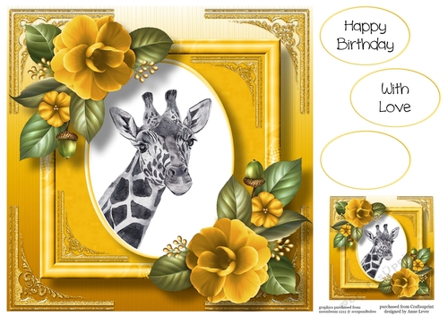 Gorgeous Giraffe Painting With Camellias 8x8