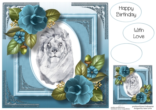 Gorgeous Lion Painting With Camellias 8x8