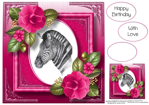 Gorgeous Zebra Painting With Camellias 8x8