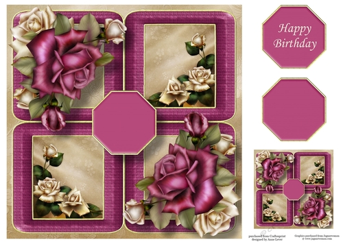 Floral Quad Frame - Antique Roses 8x8