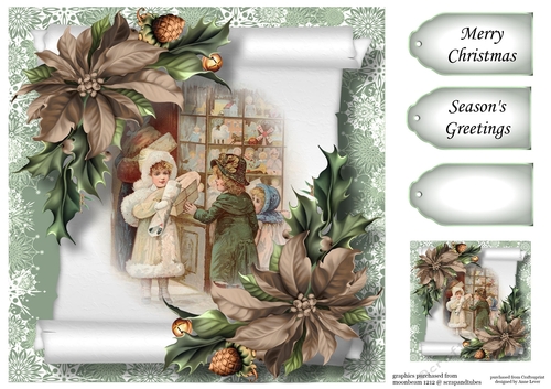Vintage Christmas Parchment Scroll 2 8x8