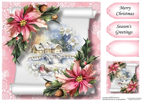 Vintage Christmas Parchment Scroll 5 8x8