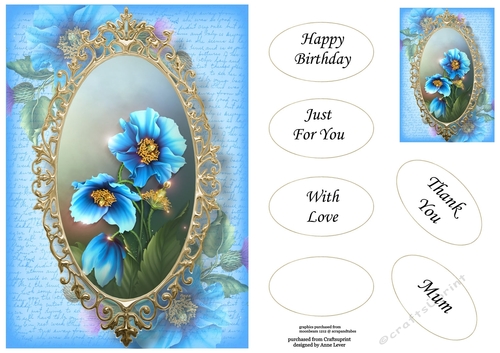 Framed Blue Poppies A5 Topper