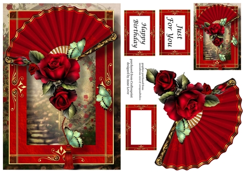 Floral Fan Red Roses A5